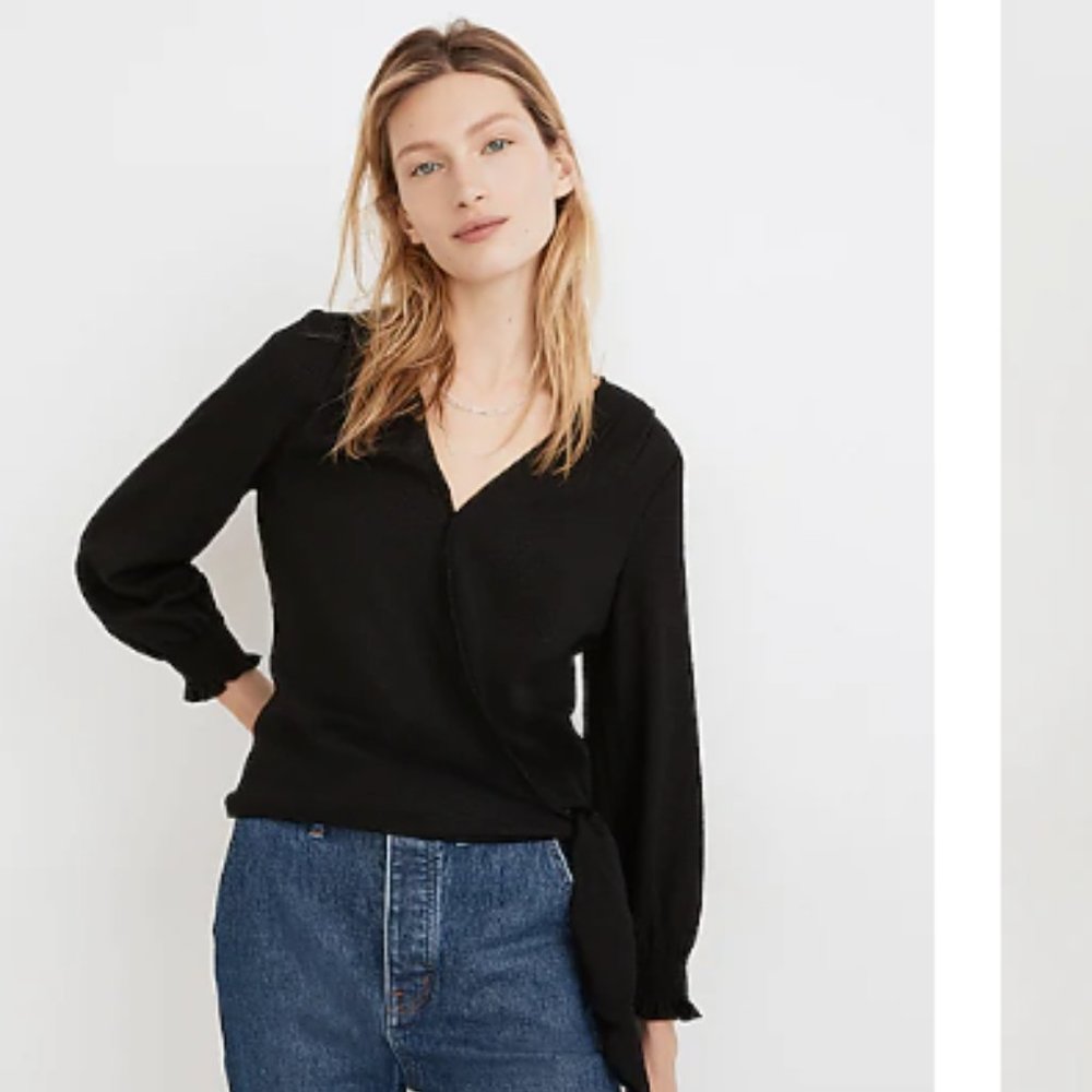 Madewell Smocked-Sleeve Wrap Top